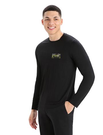 Black Men's Icebreaker Merino Tech Lite II T-Shirt Summit Tread Long Sleeve | USA 1237QMAZ